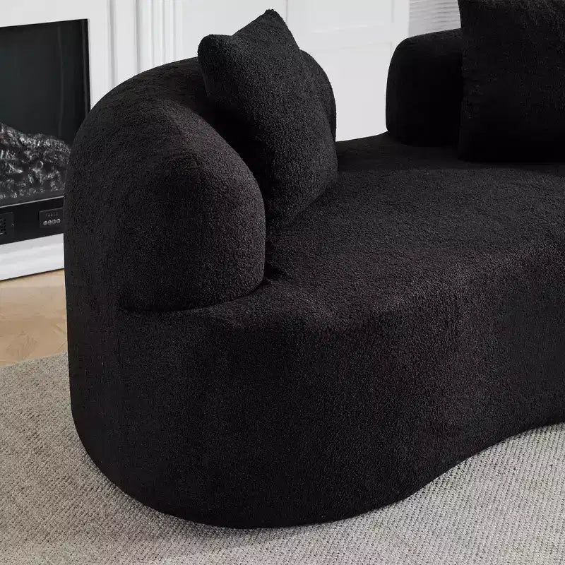 67 Inch Curved Loveseat Full Compression Sponge Sofa, Teddy Velvet Fabric, No-Assembly Compact Sofa for Small Spaces & Apartments