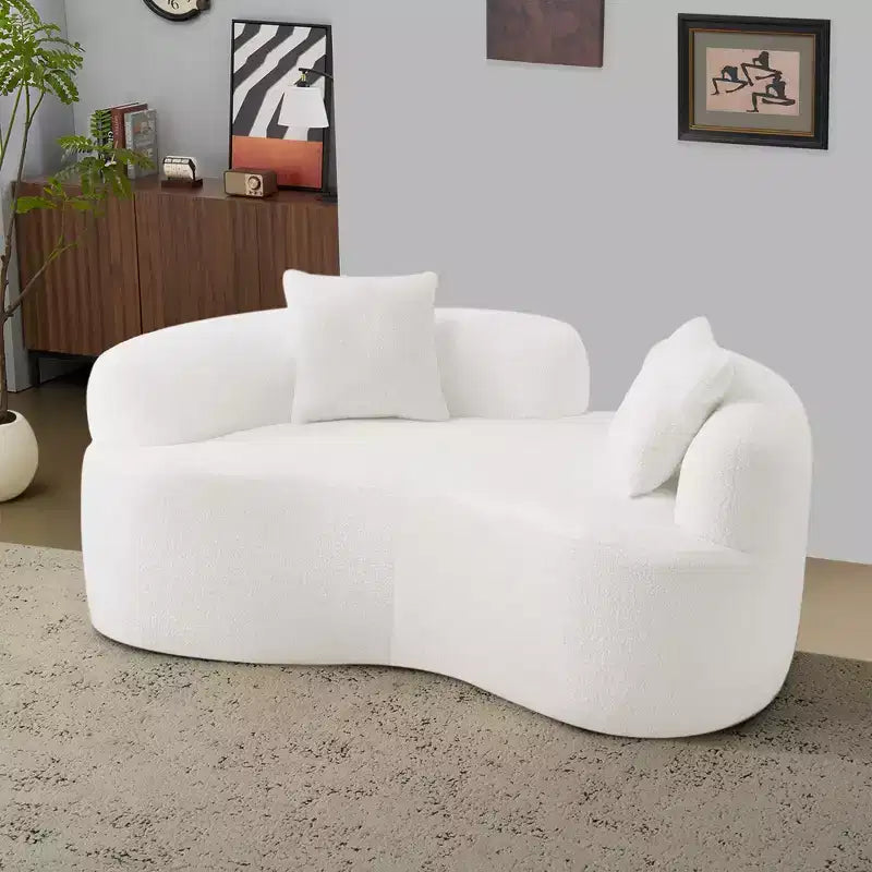 67 Inch Curved Loveseat Full Compression Sponge Sofa, Teddy Velvet Fabric, No-Assembly Compact Sofa for Small Spaces & Apartments