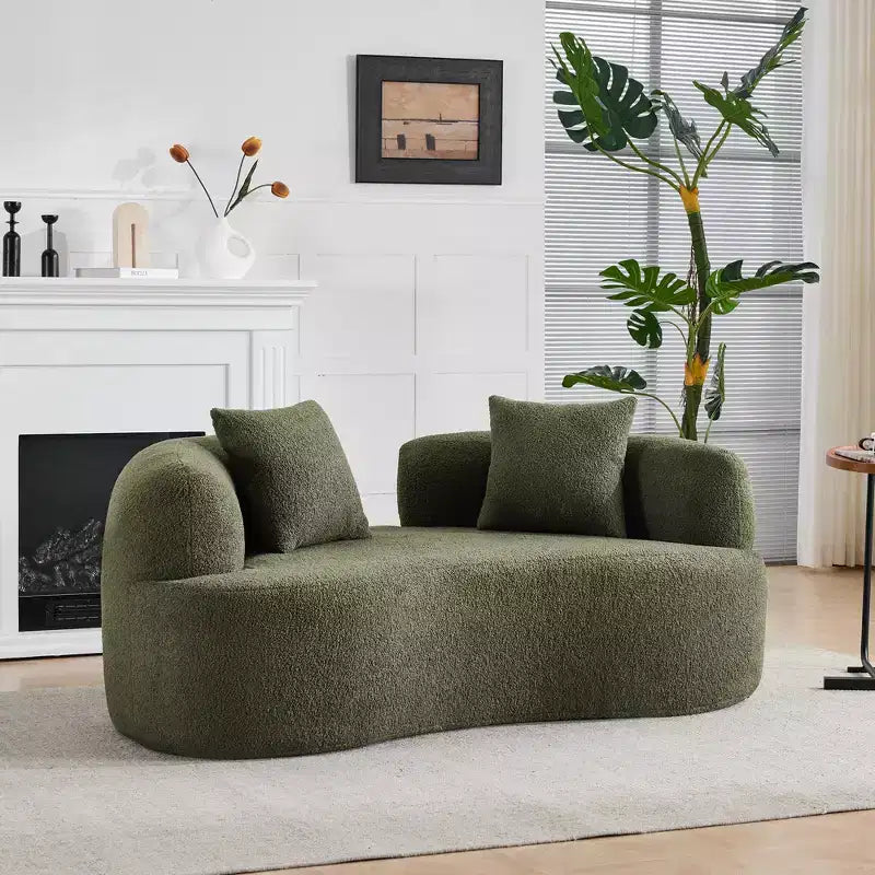 67 Inch Curved Loveseat Full Compression Sponge Sofa, Teddy Velvet Fabric, No-Assembly Compact Sofa for Small Spaces & Apartments