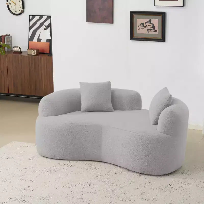 67 Inch Curved Loveseat Full Compression Sponge Sofa, Teddy Velvet Fabric, No-Assembly Compact Sofa for Small Spaces & Apartments