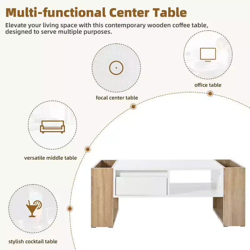 High Gloss Coffee Table with 2 Drawers & Hidden Compartments – Two-Tone Center Table