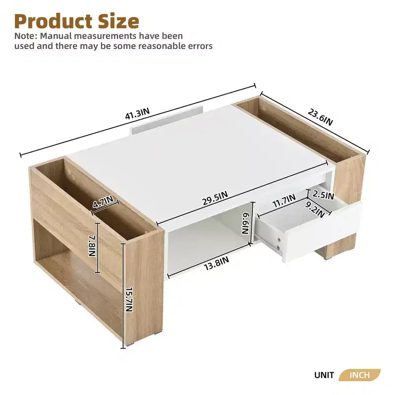 High Gloss Coffee Table with 2 Drawers & Hidden Compartments – Two-Tone Center Table