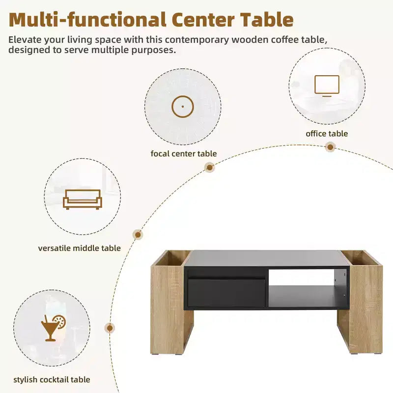 High Gloss Coffee Table with 2 Drawers & Hidden Compartments – Two-Tone Center Table