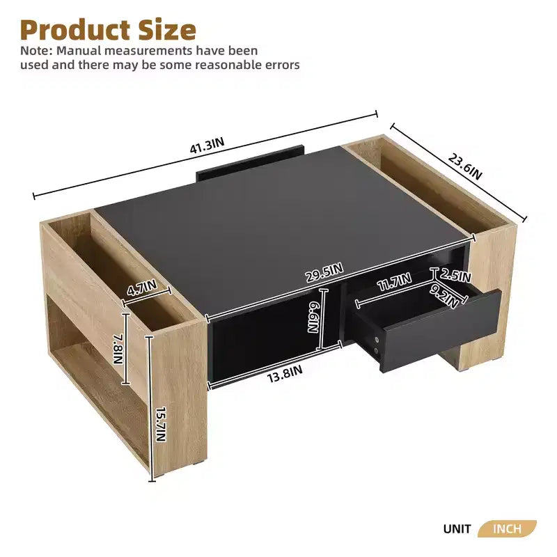 High Gloss Coffee Table with 2 Drawers & Hidden Compartments – Two-Tone Center Table