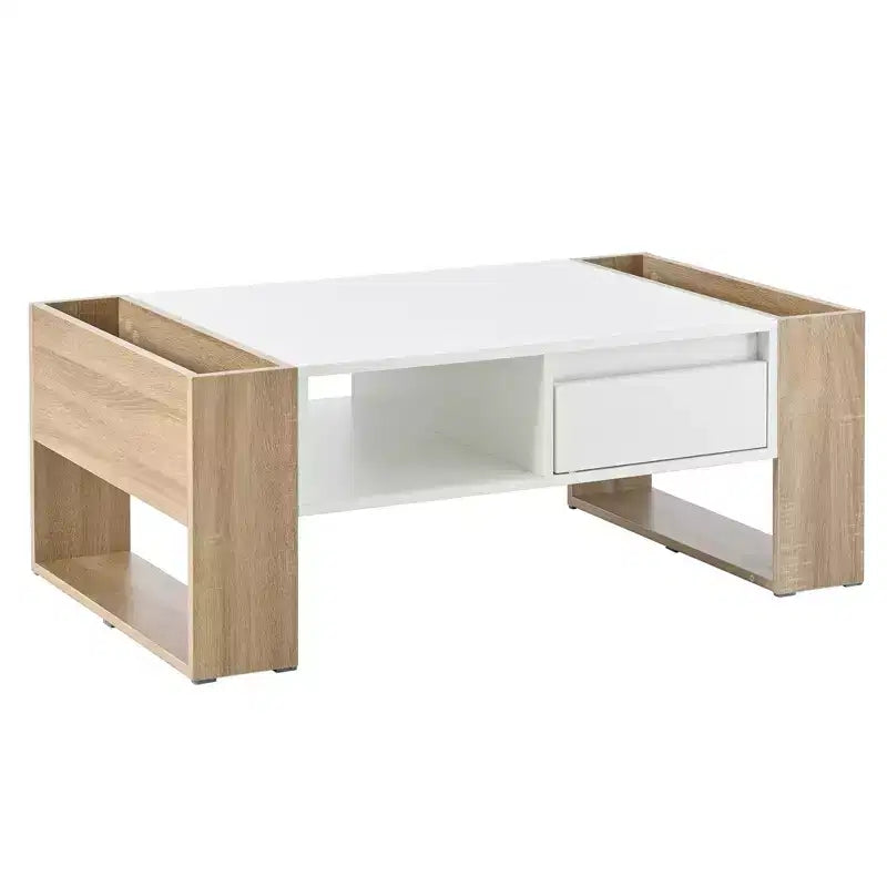 High Gloss Coffee Table with 2 Drawers & Hidden Compartments – Two-Tone Center Table
