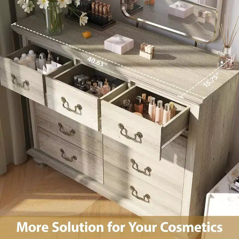 9-Drawer Farmhouse Dresser - Rustic Storage Chest with Metal Handles for Bedroom & Living Room