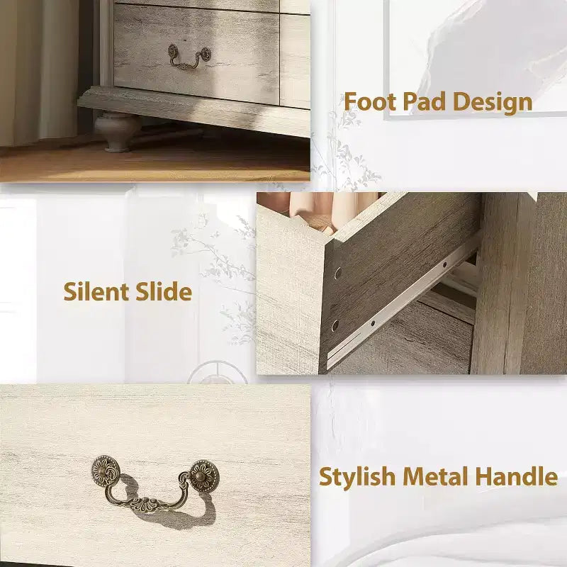 9-Drawer Farmhouse Dresser - Rustic Storage Chest with Metal Handles for Bedroom & Living Room