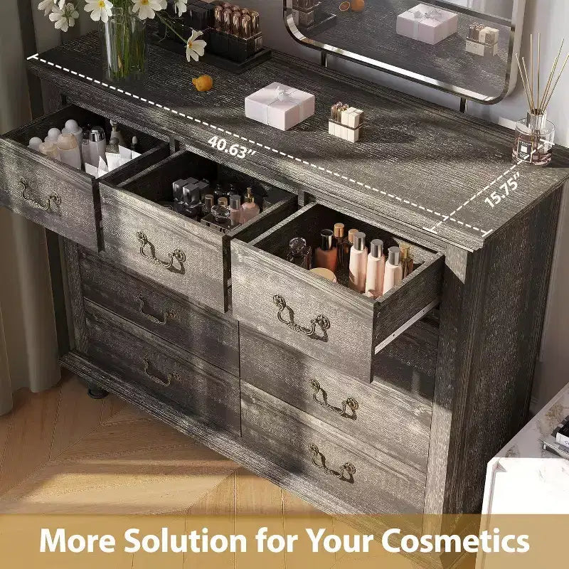 9-Drawer Farmhouse Dresser - Rustic Storage Chest with Metal Handles for Bedroom & Living Room