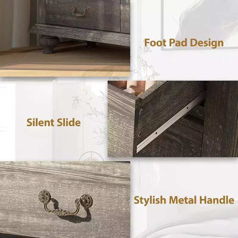 9-Drawer Farmhouse Dresser - Rustic Storage Chest with Metal Handles for Bedroom & Living Room