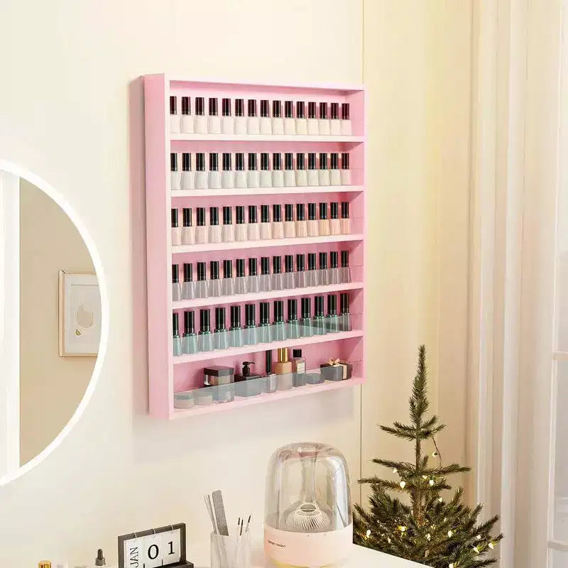 Étagère Murale à 6 Niveaux pour Vernis à Ongles avec Cloison en Acrylique – Rangement Présentoir à Ongles