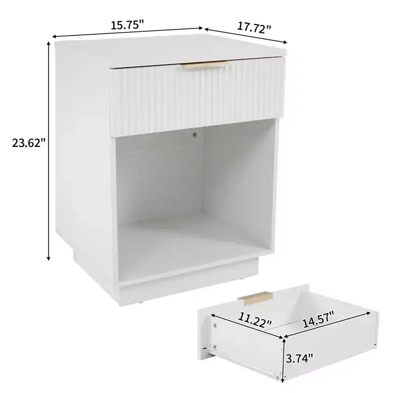 1-Drawer White MDF Nightstand – 17.72'' Wide Bedside Table