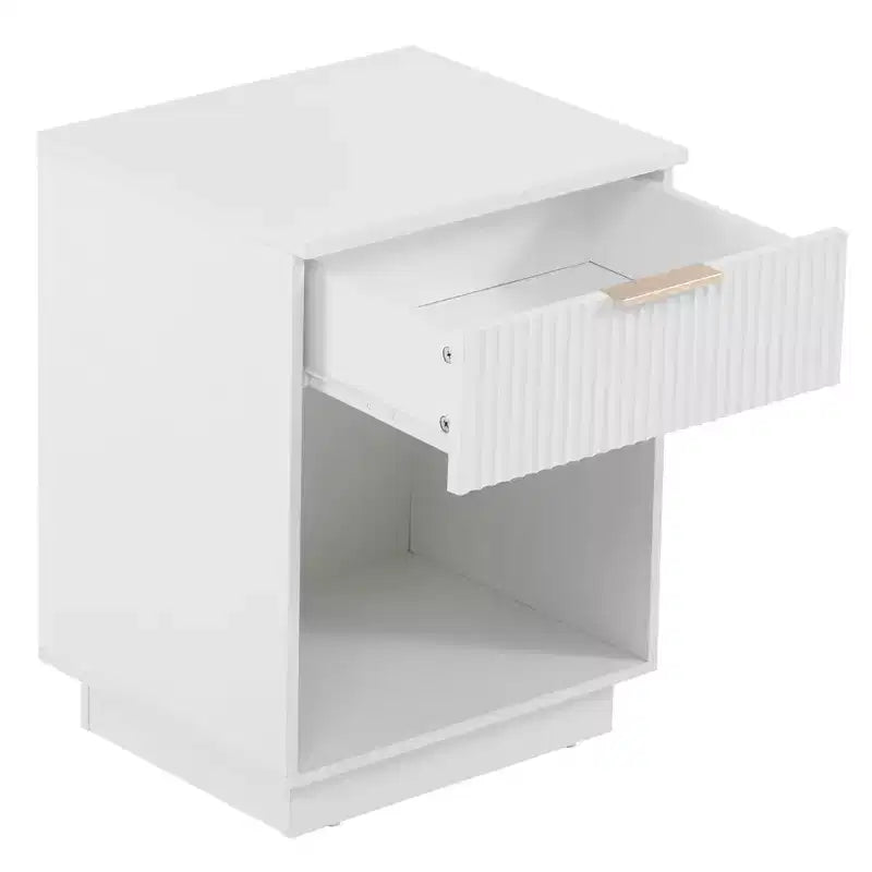 1-Drawer White MDF Nightstand – 17.72'' Wide Bedside Table