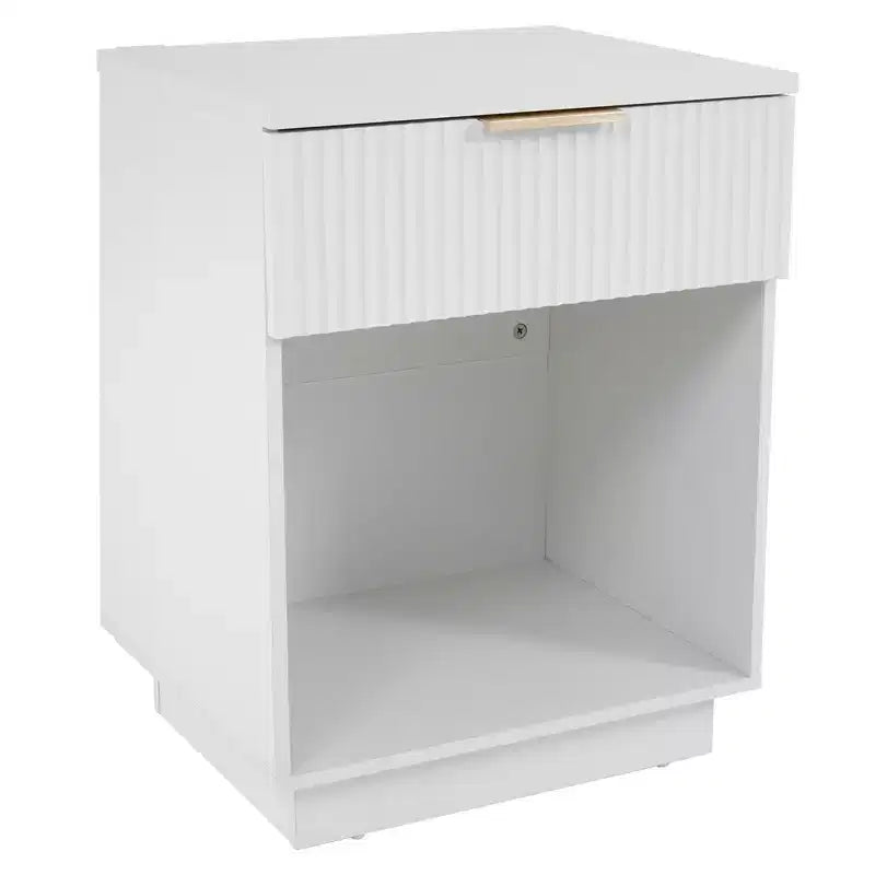 1-Drawer White MDF Nightstand – 17.72'' Wide Bedside Table