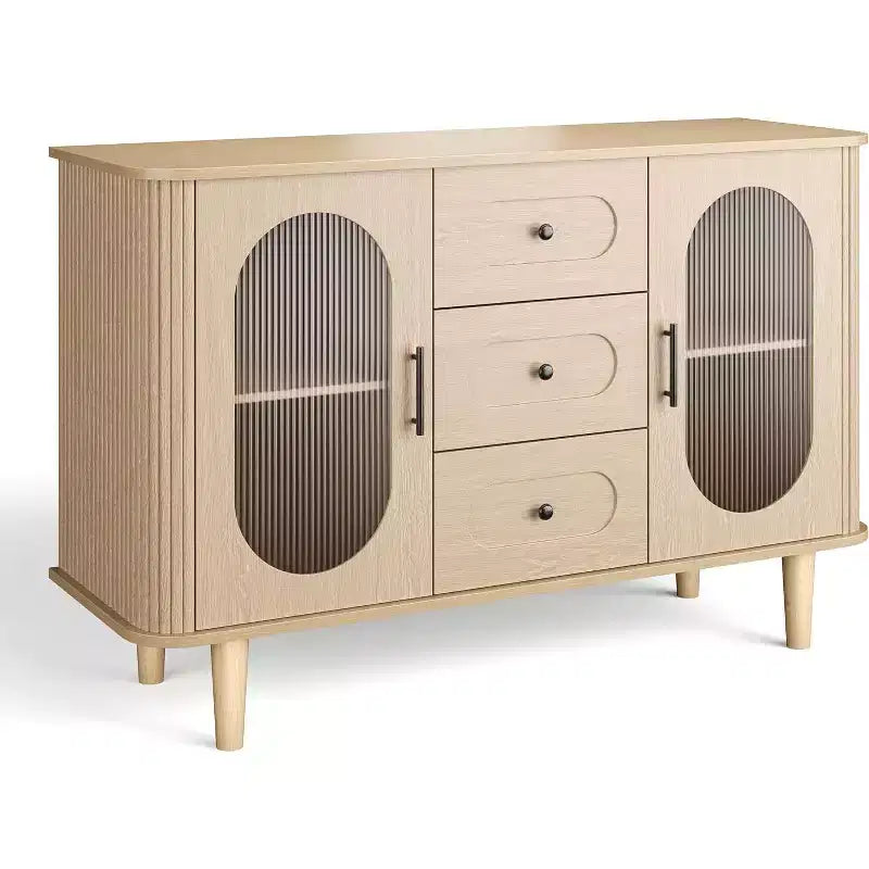 Buffet Mid-century de 119 cm – 2 portes, 3 tiroirs, étagères réglables, noyer