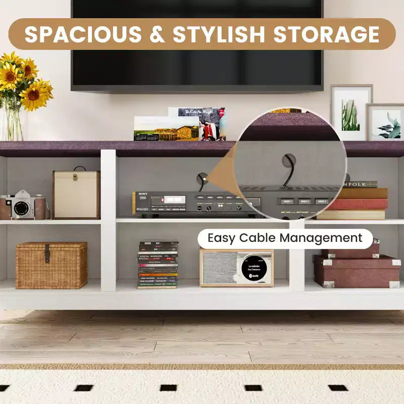 66'' Farmhouse Wood TV Stand with Doors & Adjustable Shelves – Media Console