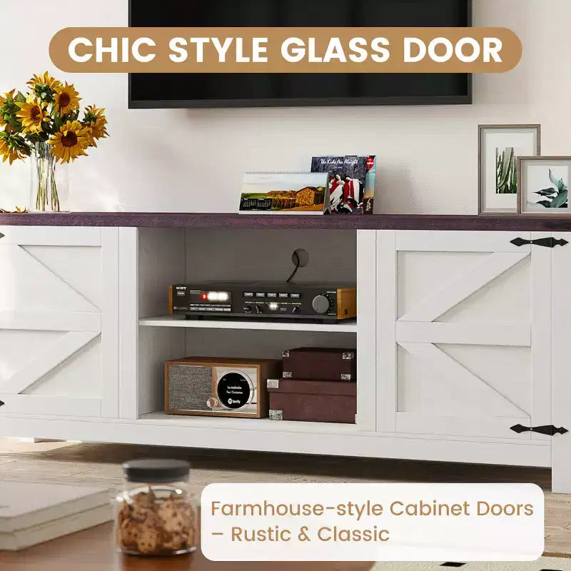 66'' Farmhouse Wood TV Stand with Doors & Adjustable Shelves – Media Console
