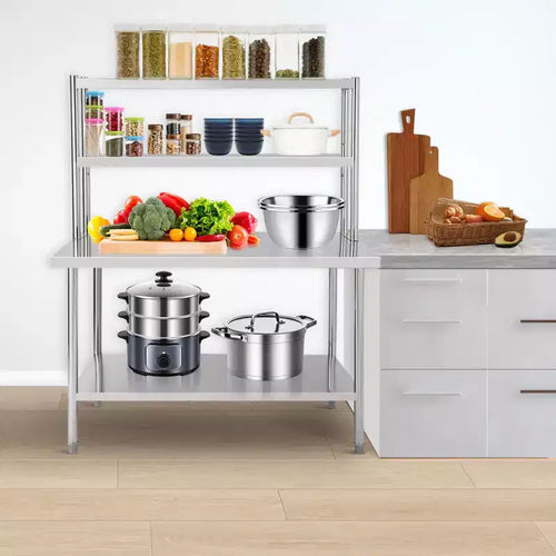 Stainless Steel Work Table with 2 Shelves, 30x24 In Commercial Food Prep Table, Metal Kitchen Prep Table with Adjustable Shelf Hooks for Restaurant