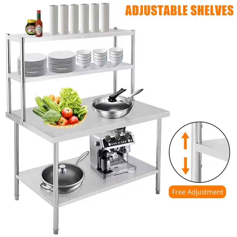 30x24'' Stainless Steel Commercial Food Prep Table with 2 Adjustable Shelves