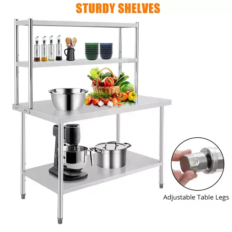 30x24'' Stainless Steel Commercial Food Prep Table with 2 Adjustable Shelves