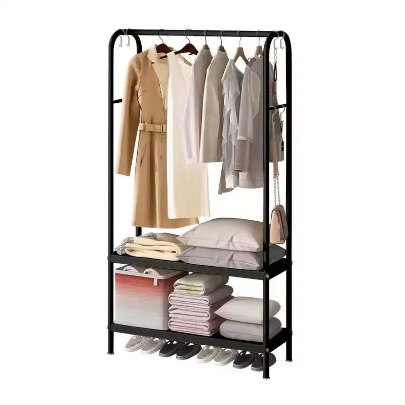 Heavy Duty Clothes Rack, Freestanding Garment Rack With Shelves, Metal Clothing Closet Storage, Portable Clothes Hanger With Double Shelves