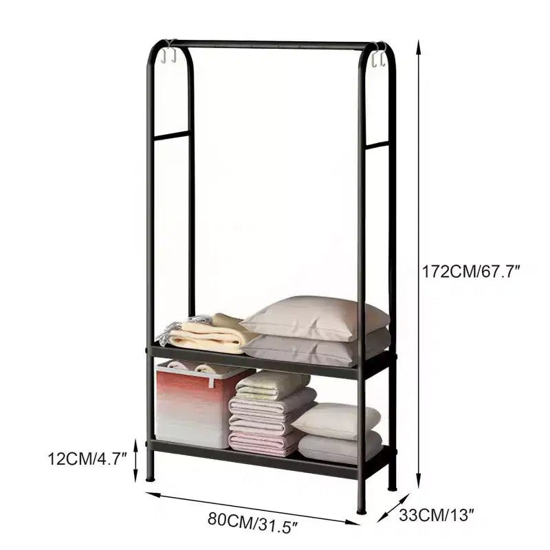 Heavy Duty Freestanding Garment Rack with Double Shelves – Metal Clothing Closet Storage