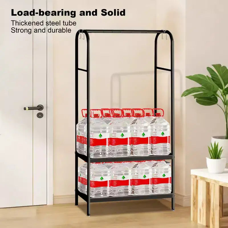 Heavy Duty Freestanding Garment Rack with Double Shelves – Metal Clothing Closet Storage