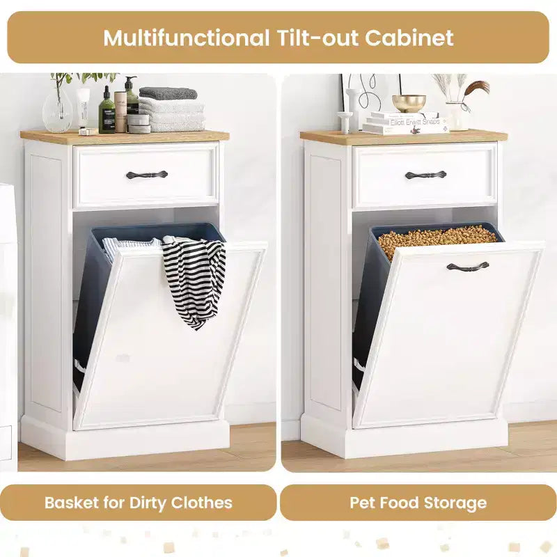 Tilt-Out Trash Cabinet – 20/40 Gallon Pet-Proof Garbage Can Holder for Kitchen & Living Room