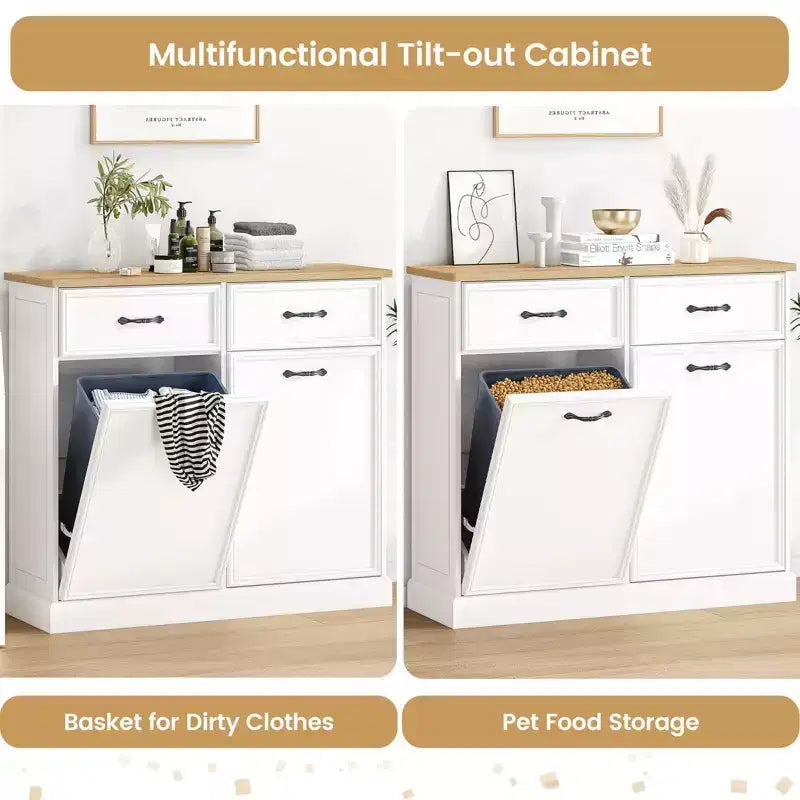 Tilt-Out Trash Cabinet – 20/40 Gallon Pet-Proof Garbage Can Holder for Kitchen & Living Room