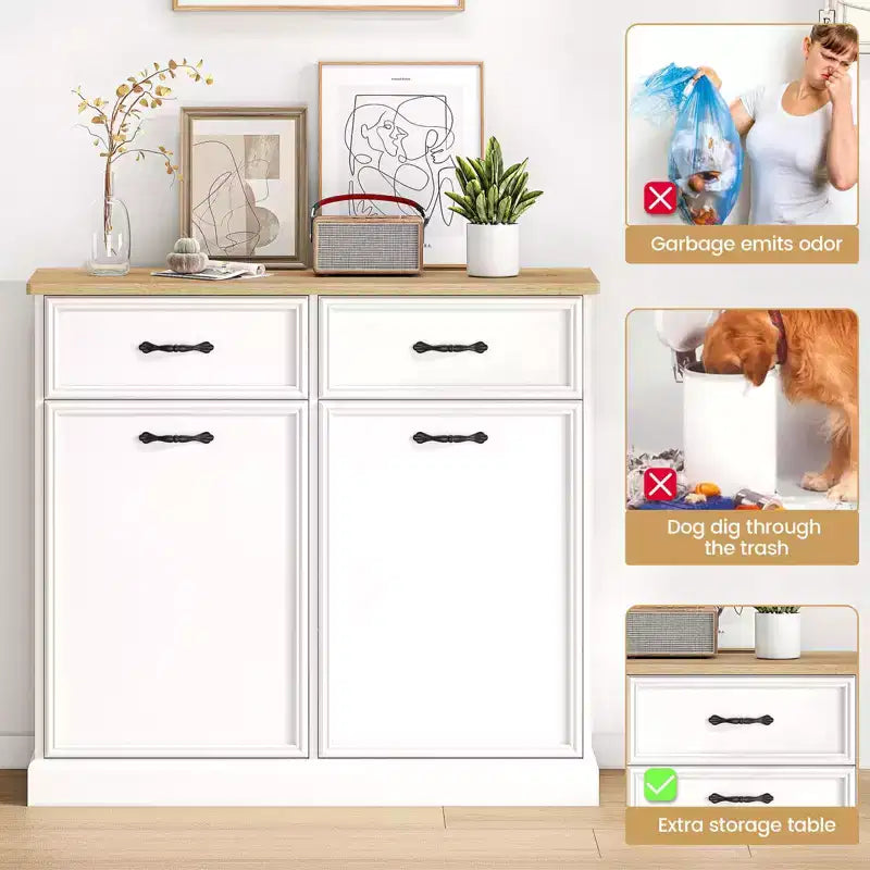 Tilt-Out Trash Cabinet – 20/40 Gallon Pet-Proof Garbage Can Holder for Kitchen & Living Room