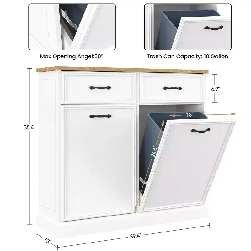 Tilt-Out Trash Cabinet – 20/40 Gallon Pet-Proof Garbage Can Holder for Kitchen & Living Room