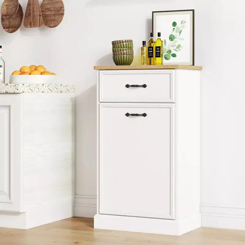 Tilt-Out Trash Cabinet – 20/40 Gallon Pet-Proof Garbage Can Holder for Kitchen & Living Room