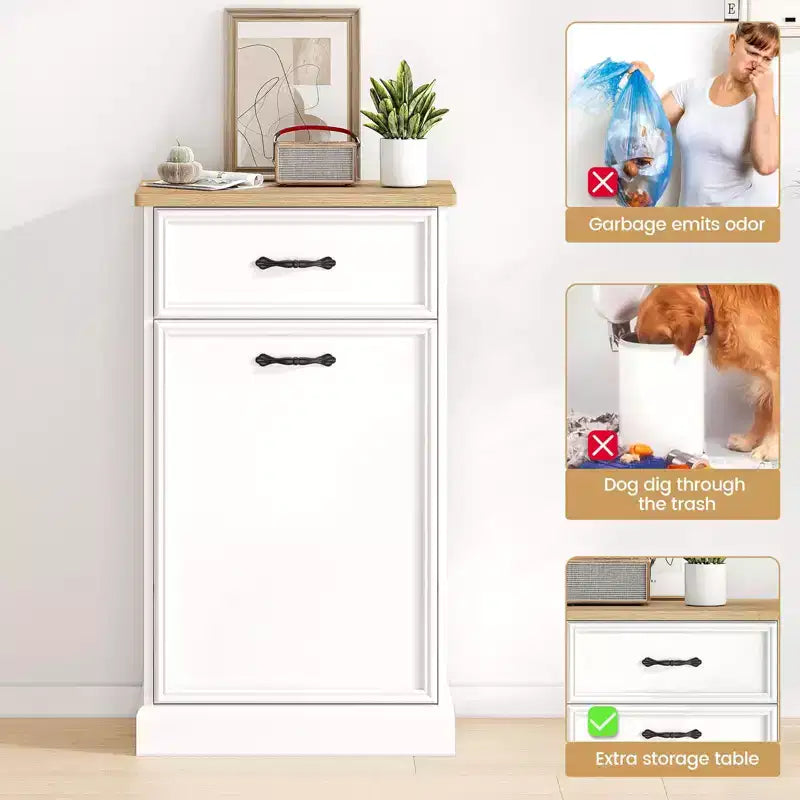 Tilt-Out Trash Cabinet – 20/40 Gallon Pet-Proof Garbage Can Holder for Kitchen & Living Room