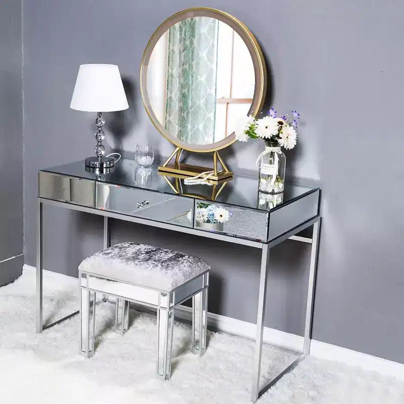 Karl Home One Drawer Modern Mirrored Glass Desk Vantity