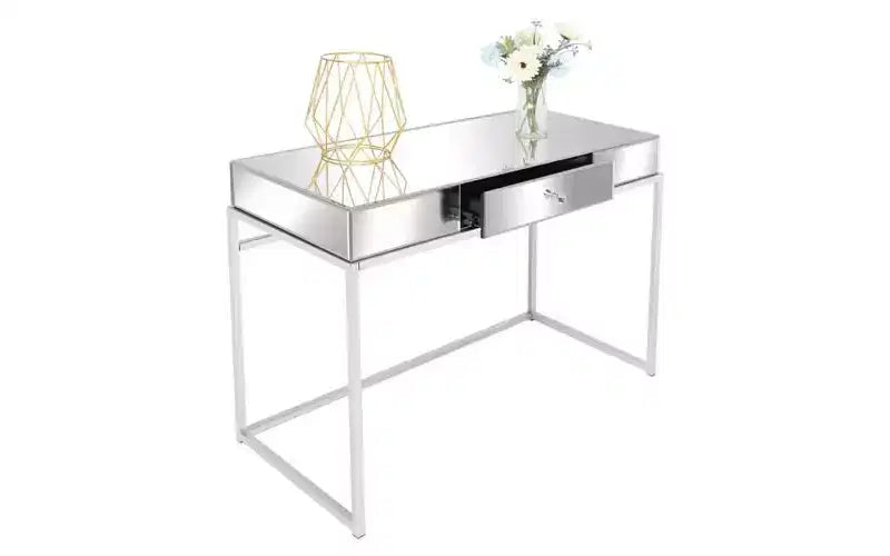 Coiffeuse miroir moderne à 1 tiroir – Table de maquillage glamour pour chambre à coucher