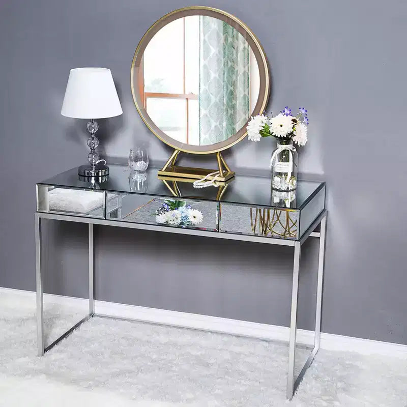 Coiffeuse miroir moderne à 1 tiroir – Table de maquillage glamour pour chambre à coucher