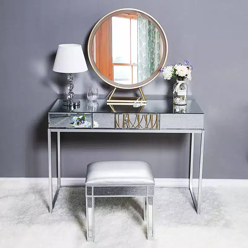 Coiffeuse miroir moderne à 1 tiroir – Table de maquillage glamour pour chambre à coucher