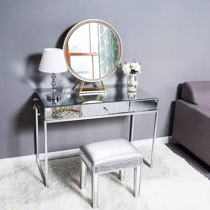 Coiffeuse miroir moderne à 1 tiroir – Table de maquillage glamour pour chambre à coucher