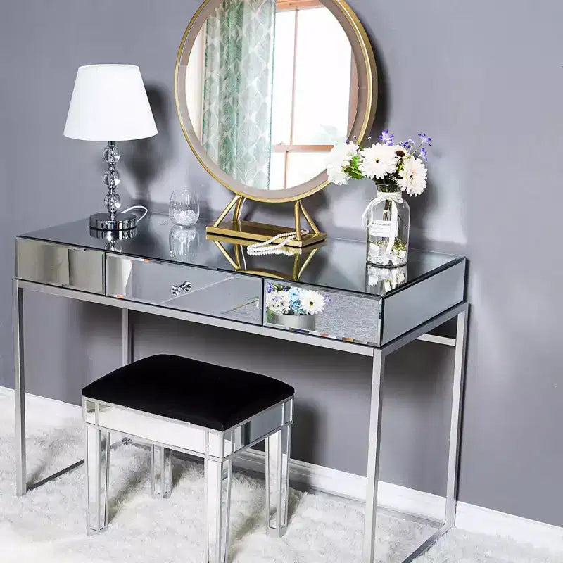 Coiffeuse miroir moderne à 1 tiroir – Table de maquillage glamour pour chambre à coucher