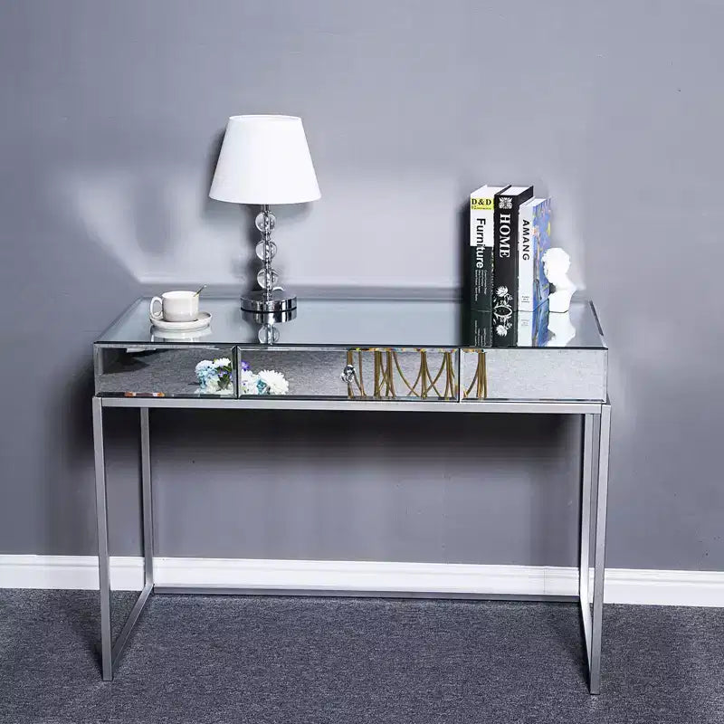 Coiffeuse miroir moderne à 1 tiroir – Table de maquillage glamour pour chambre à coucher