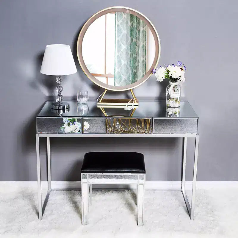 Coiffeuse miroir moderne à 1 tiroir – Table de maquillage glamour pour chambre à coucher
