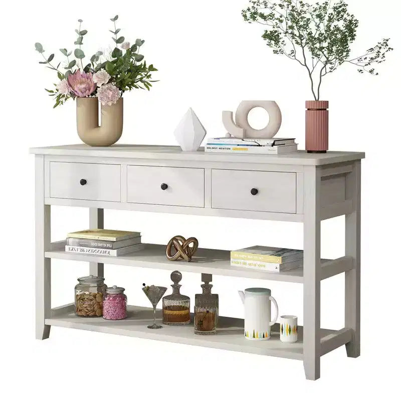 47.24in White 3 Tiers with Three Drawers Density Board Entrance Table