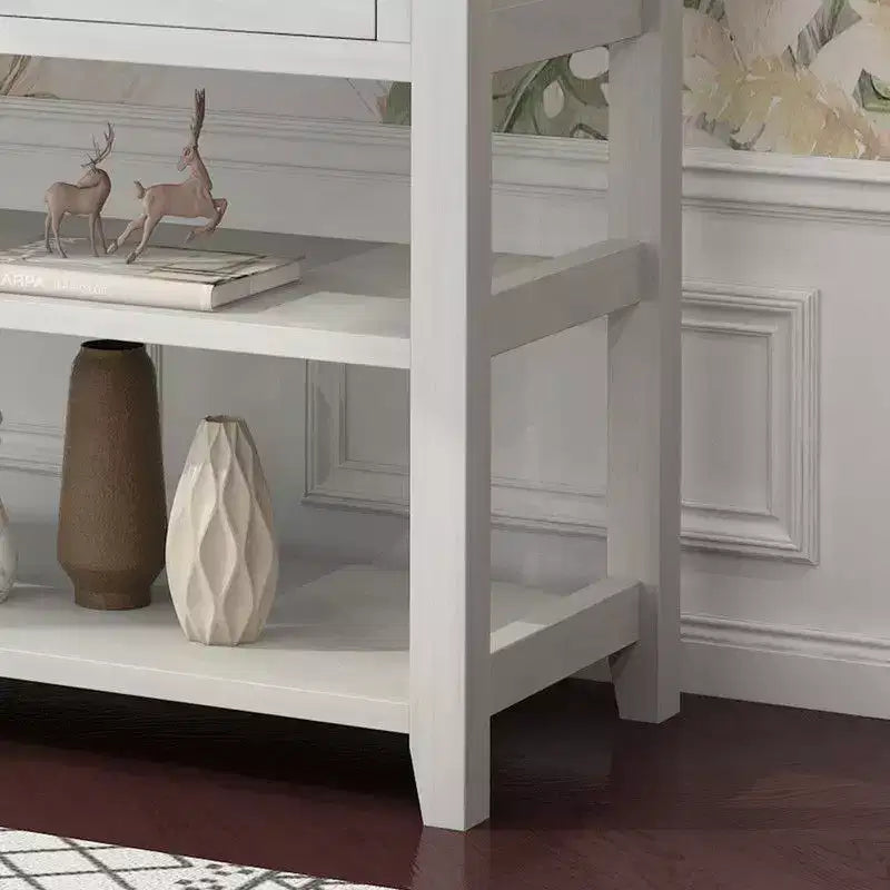 Console d'entrée en panneau de fibres à densité moyenne blanc de 47,24 pouces, 3 niveaux avec trois tiroirs