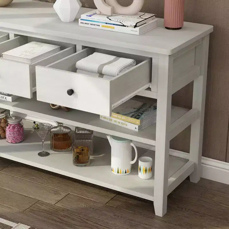 Console d'entrée en panneau de fibres à densité moyenne blanc de 47,24 pouces, 3 niveaux avec trois tiroirs