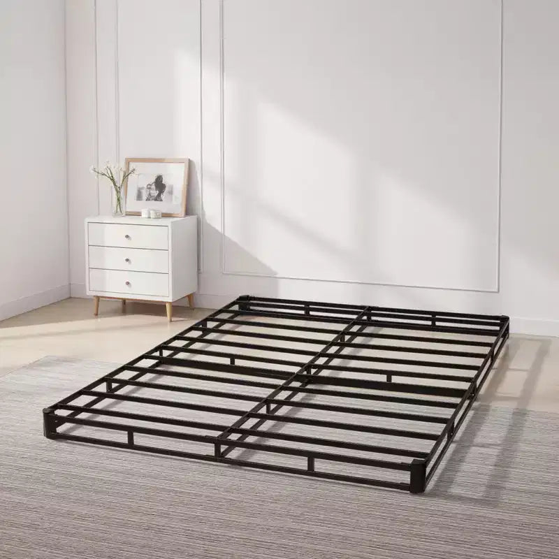 Queen Size Box Spring – 4'' Heavy Duty Metal Frame with Washable Fabric, Black