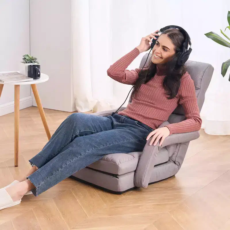 Chaise de sol gaming avec 5 positions réglables et support dorsal – Canapé inclinable gris