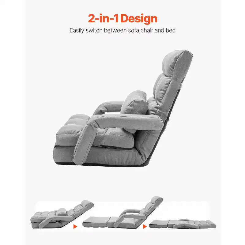 Chaise de sol gaming avec 5 positions réglables et support dorsal – Canapé inclinable gris