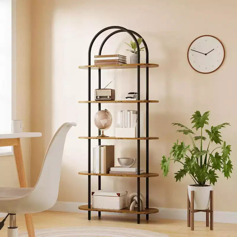 5-Tier Industrial Bookshelf  71 Tall Metal Arch Bookcase with Adjustable Open Shelves, Sturdy Storage for Living Room & Home Office
