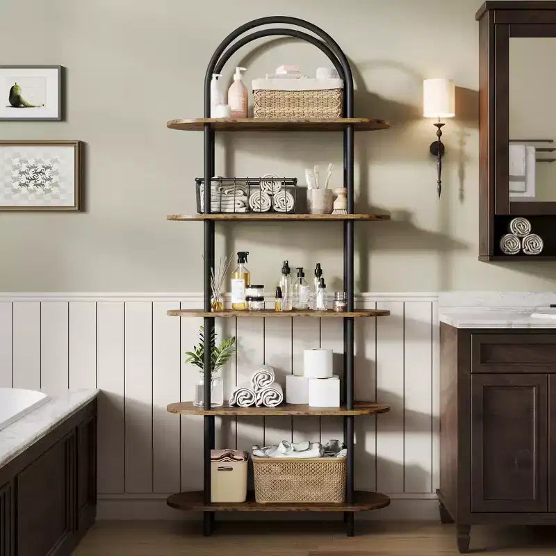 5-Tier Industrial Bookshelf  71 Tall Metal Arch Bookcase with Adjustable Open Shelves, Sturdy Storage for Living Room & Home Office