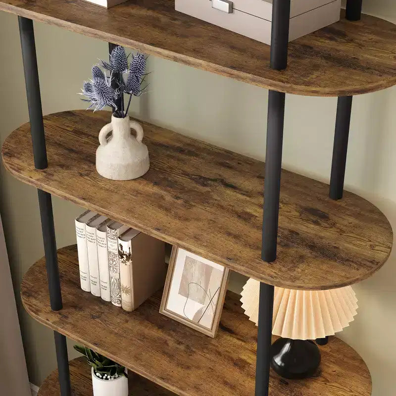 5-Tier Industrial Bookshelf  71 Tall Metal Arch Bookcase with Adjustable Open Shelves, Sturdy Storage for Living Room & Home Office