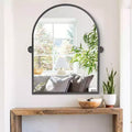 31 In.H X 24 In.W Black Iron Rounded Arched Hardware Hanging Mirror Frame Wall Mirror